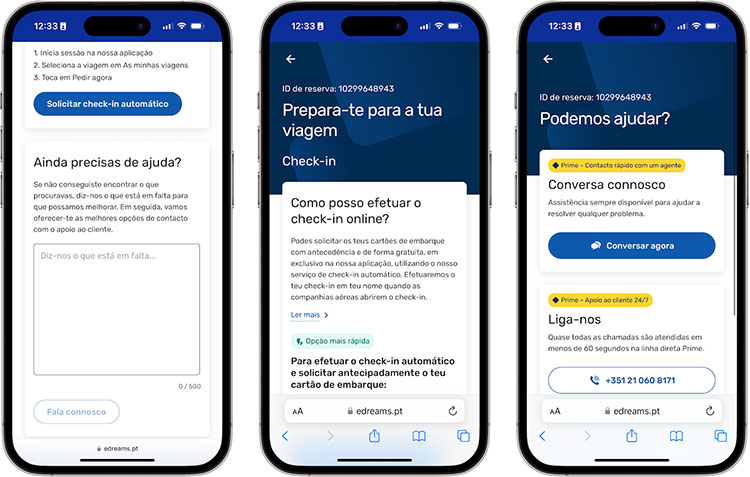 Como aceder à área de apoio na App eDreams